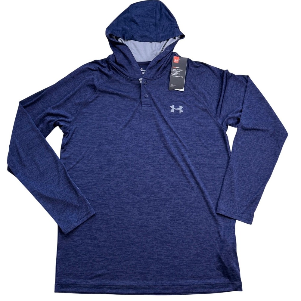 Under‎ Armour HeatGear Henley Hoodie Men's M Navy Athletic NWT
